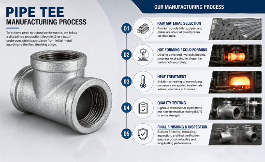Jaiman Metalloys LLP is a trusted manufacturer in India producing stainless steel equal, reducing, butt weld, seamless tees, carbon alloy steel tees, nickel alloy tees, Inconel, and Monel pipe tees with rigorous quality testing and manufacturing standards.
